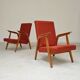 Pair of Uluv red Eastern Bloc armchairs, 1960s