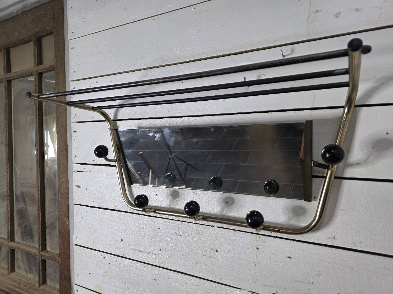 Vintage coat rack with pivoting mirror from the 60s