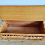 Banc coffre en bois et rotin vintage