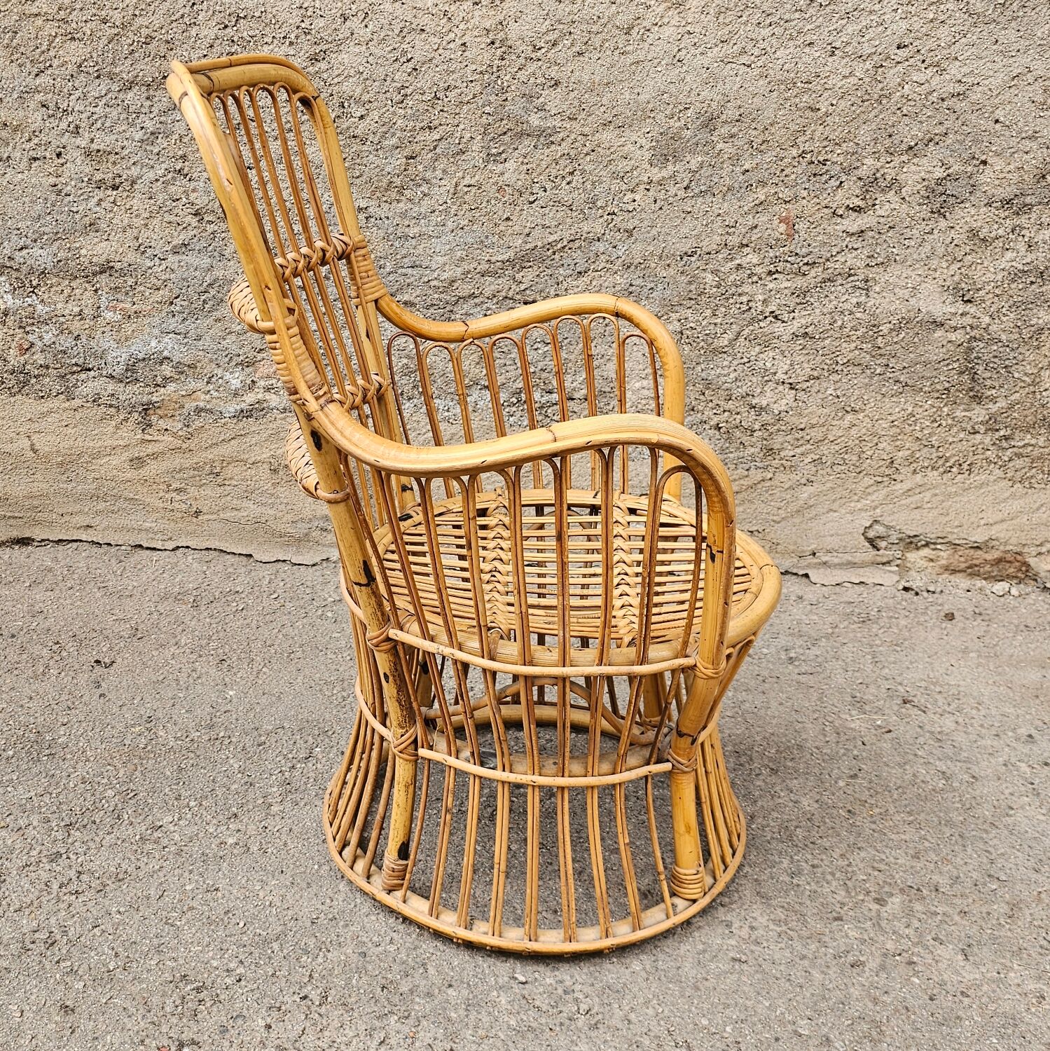 Bamboo and rattan armchair 50s Italy