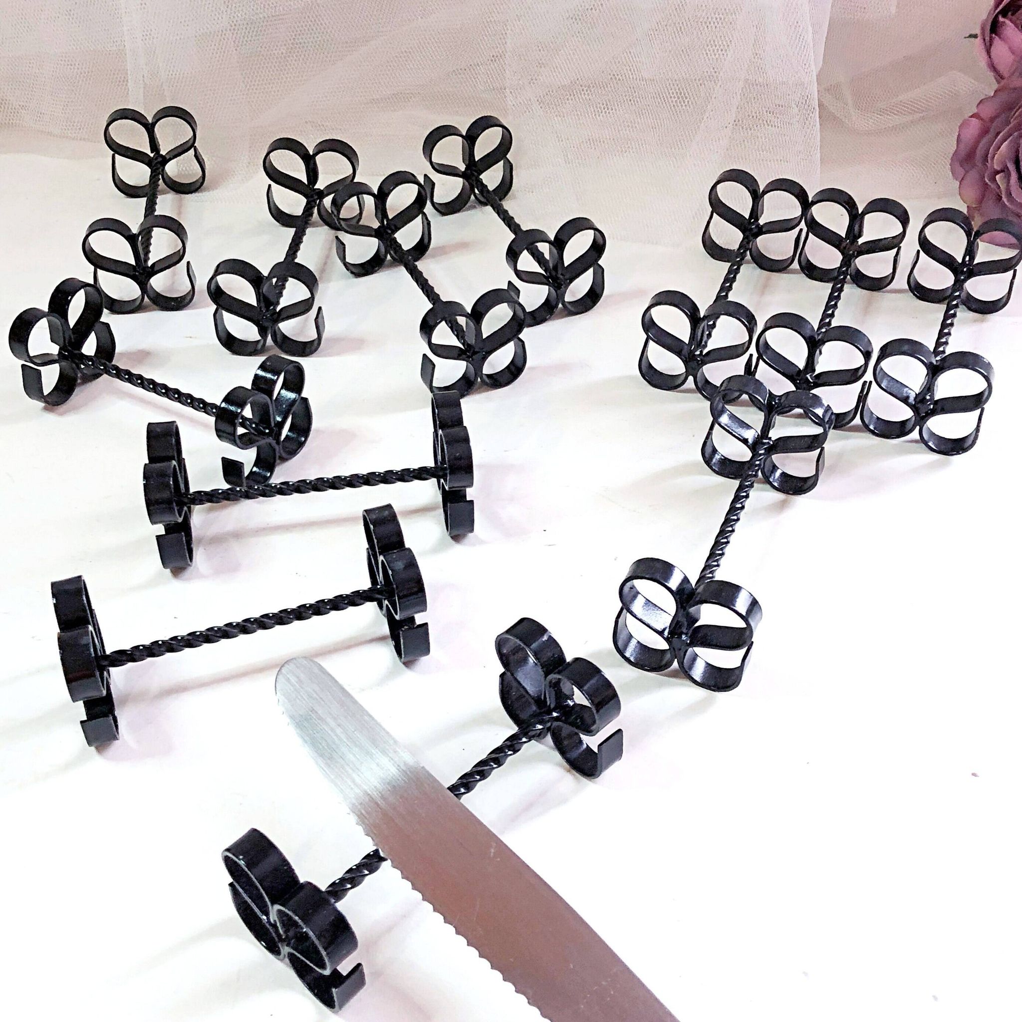 Box of 12 wrought iron cutlery holders