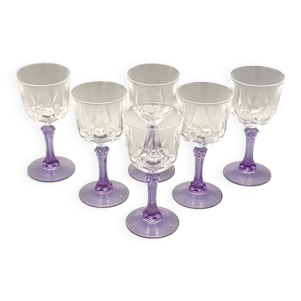 6 verres liqueur à pied violet vintage france cristal d'arques