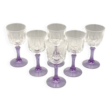 6 vintage purple stemmed liqueur glasses from France, Arques crystal