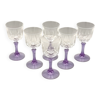 6 vintage purple stemmed liqueur glasses from France, Arques crystal