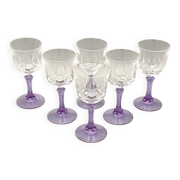 6 vintage purple stemmed liqueur glasses from France, Arques crystal