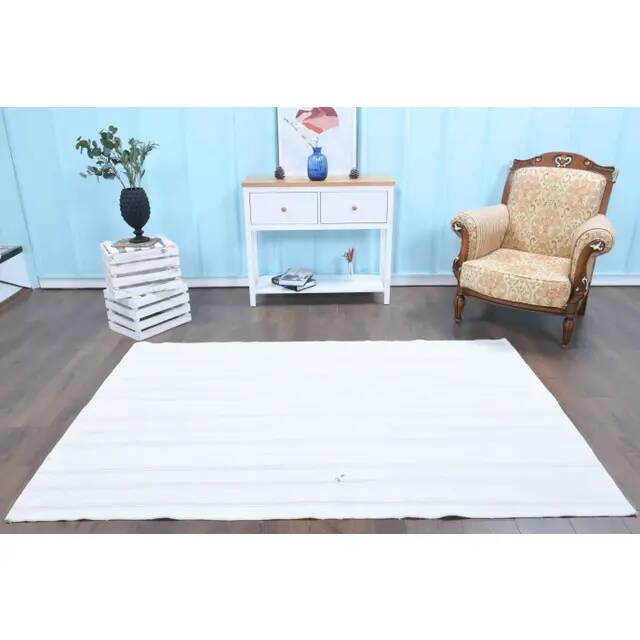 Vintage Turkish Oushak Handmade Cotton White Wool Kilim Area Rug 144x225