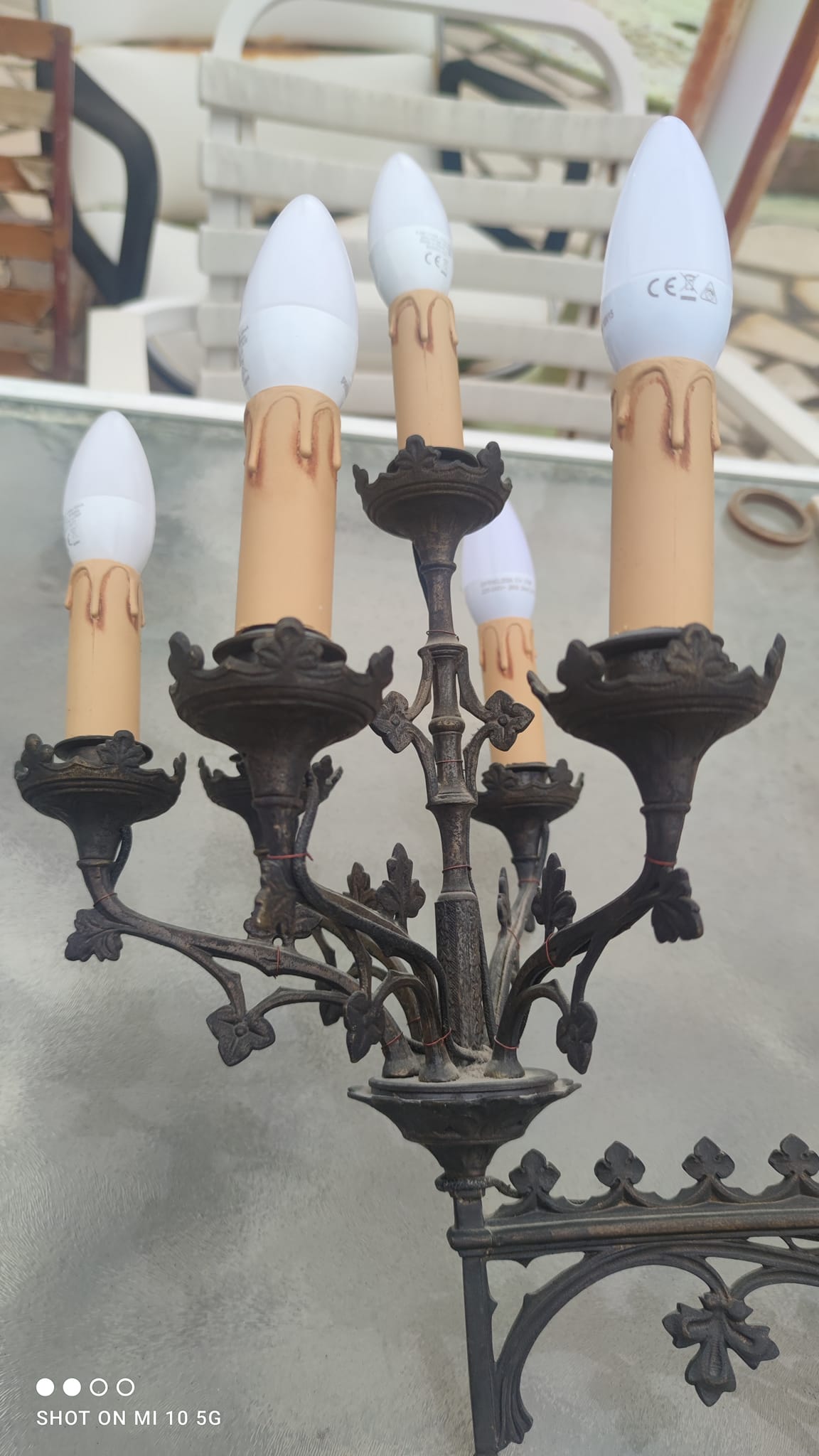 Pair of 19th-century bronze cathedral wall sconces with 5 lights