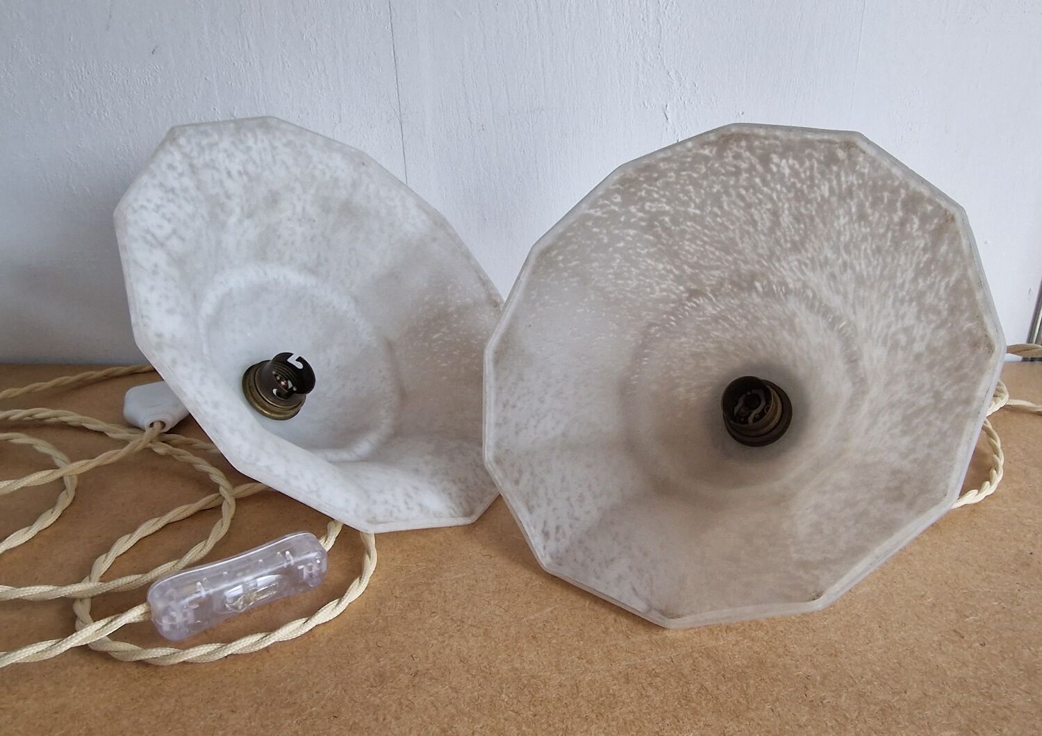 Duo of glass pendant lamps Art Deco