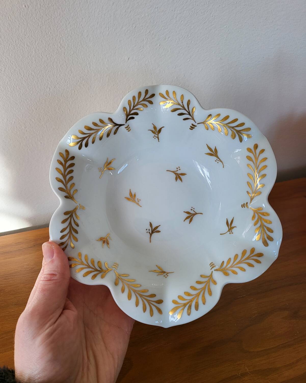 White and Gold Limoges Porcelain Bowl