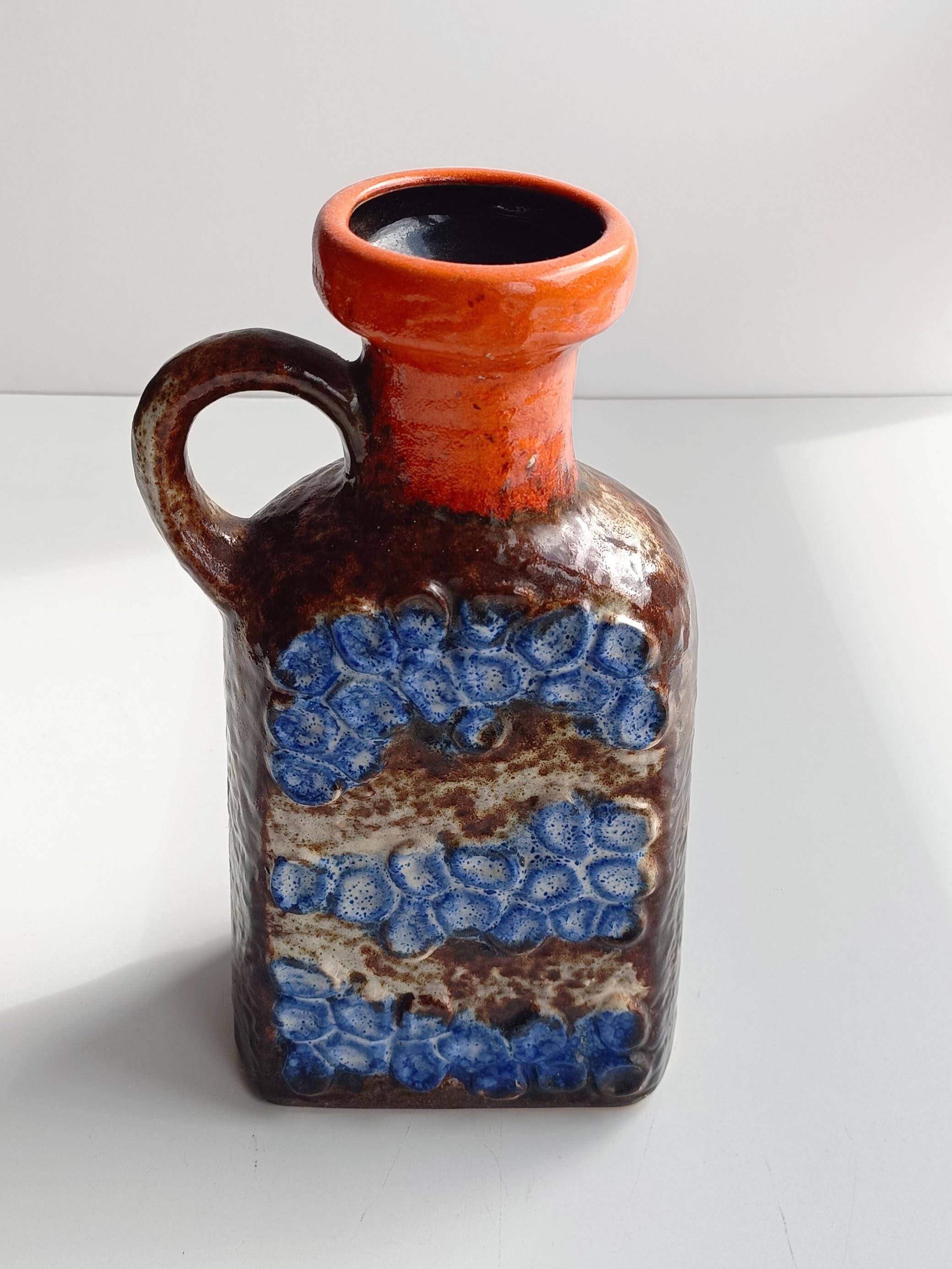 Mid Century Ceramic Jug by Dümler & Breiden, Brown, Orange, Blue Glazing, 1960s