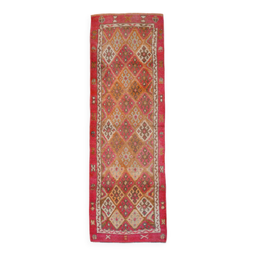 Red & Brown Geometric Vintage Runner Rug, 93x290Cm