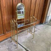 Coiffeuse et tabouret vintage en laiton, années 1950, lot de 2