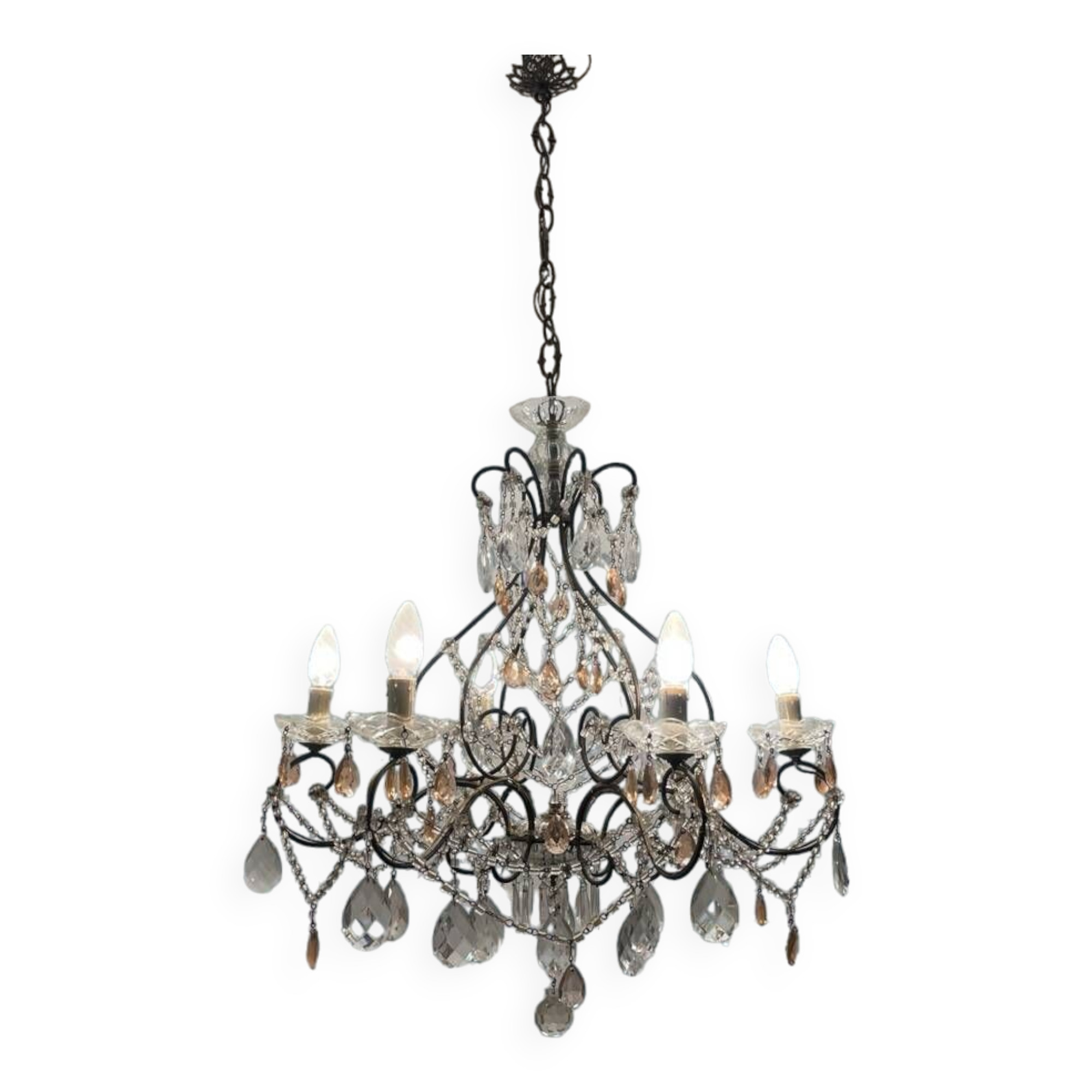 Bronze Pink Crystal Chandelier 1950’s
