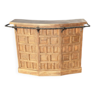 Counter, bar cabinet in solid wood and wrought iron