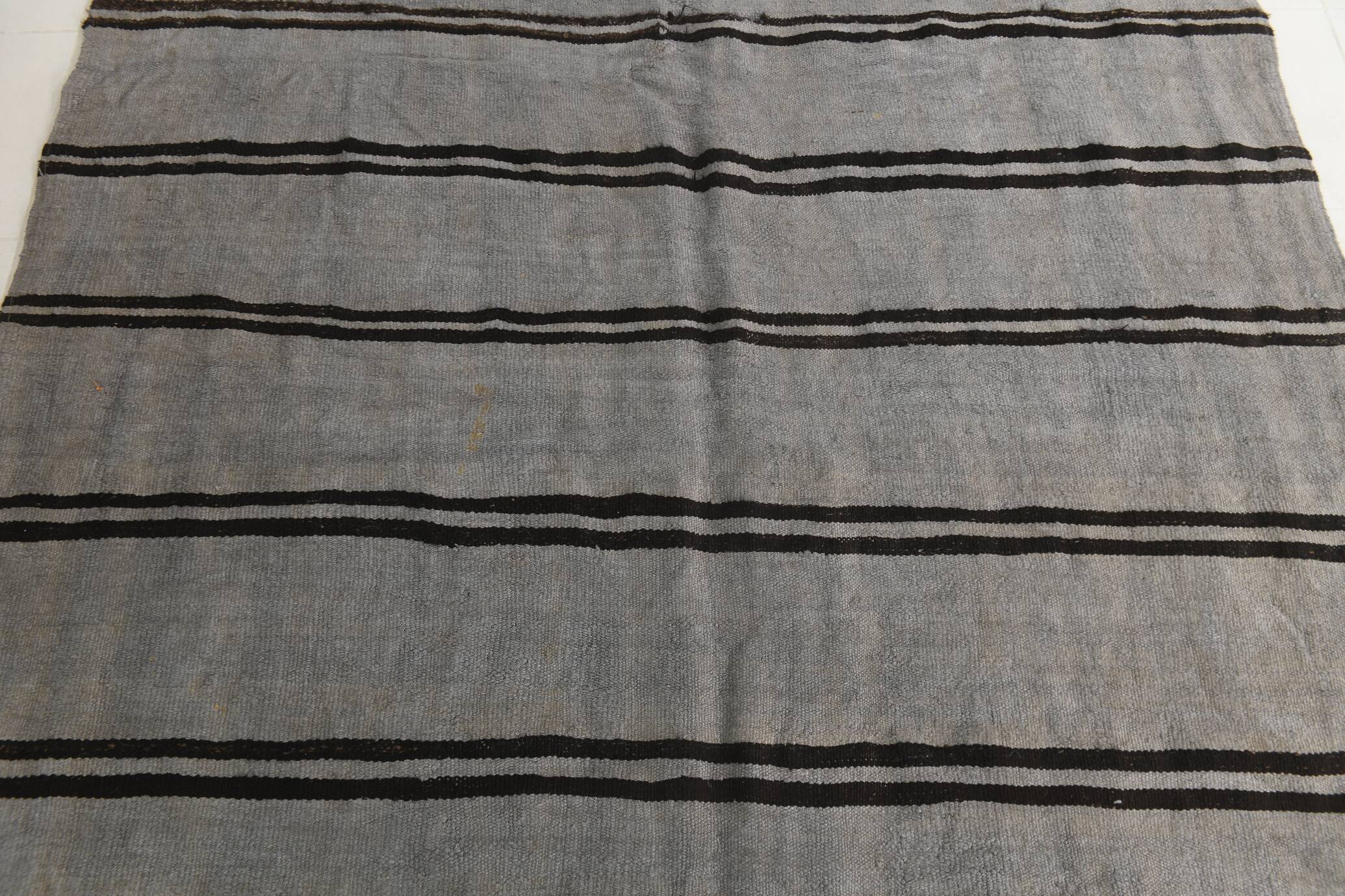Striped Pattern Gray & Black Vintage Kilim Rug, 188x267Cm