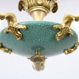 Art Deco six-light chandelier in chrome, brass and opaline glass