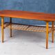 Teak and Oak Coffee Table with Rattan Shelf, Denmark, 1960s