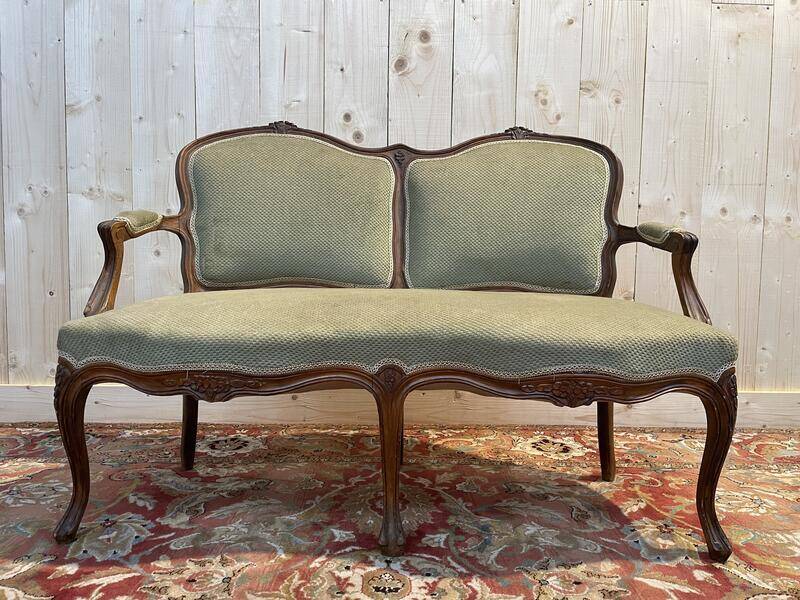 Sofa - Louis XV style bench in green velvet