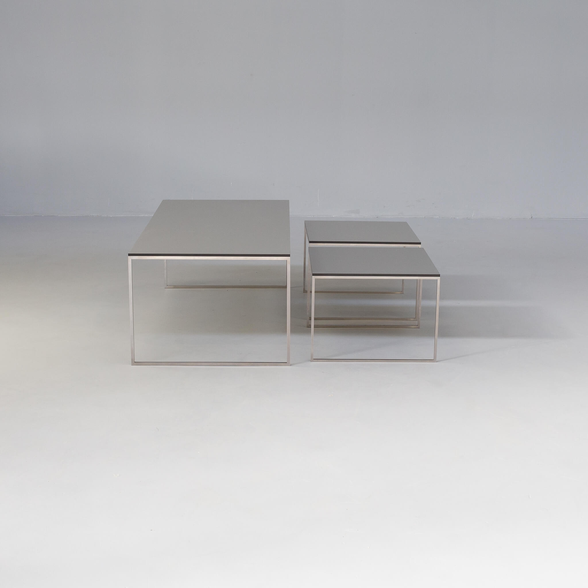 90s coffee / nesting table stainless steel foot and trespa top set/3