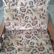 Pair of vintage 70s lounge chairs in wood & floral fabric