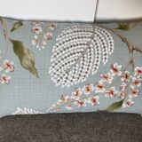 Sky blue patterned linen cushion