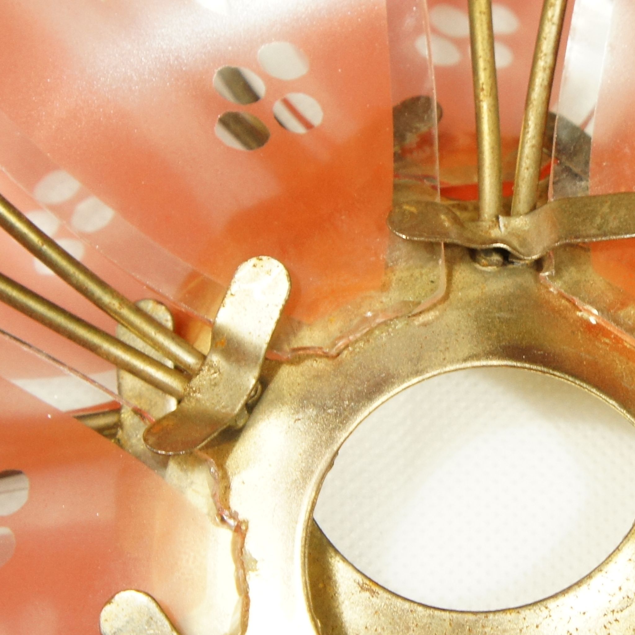 Italian lampshade "lotus flower" colored glass & brass 1970
