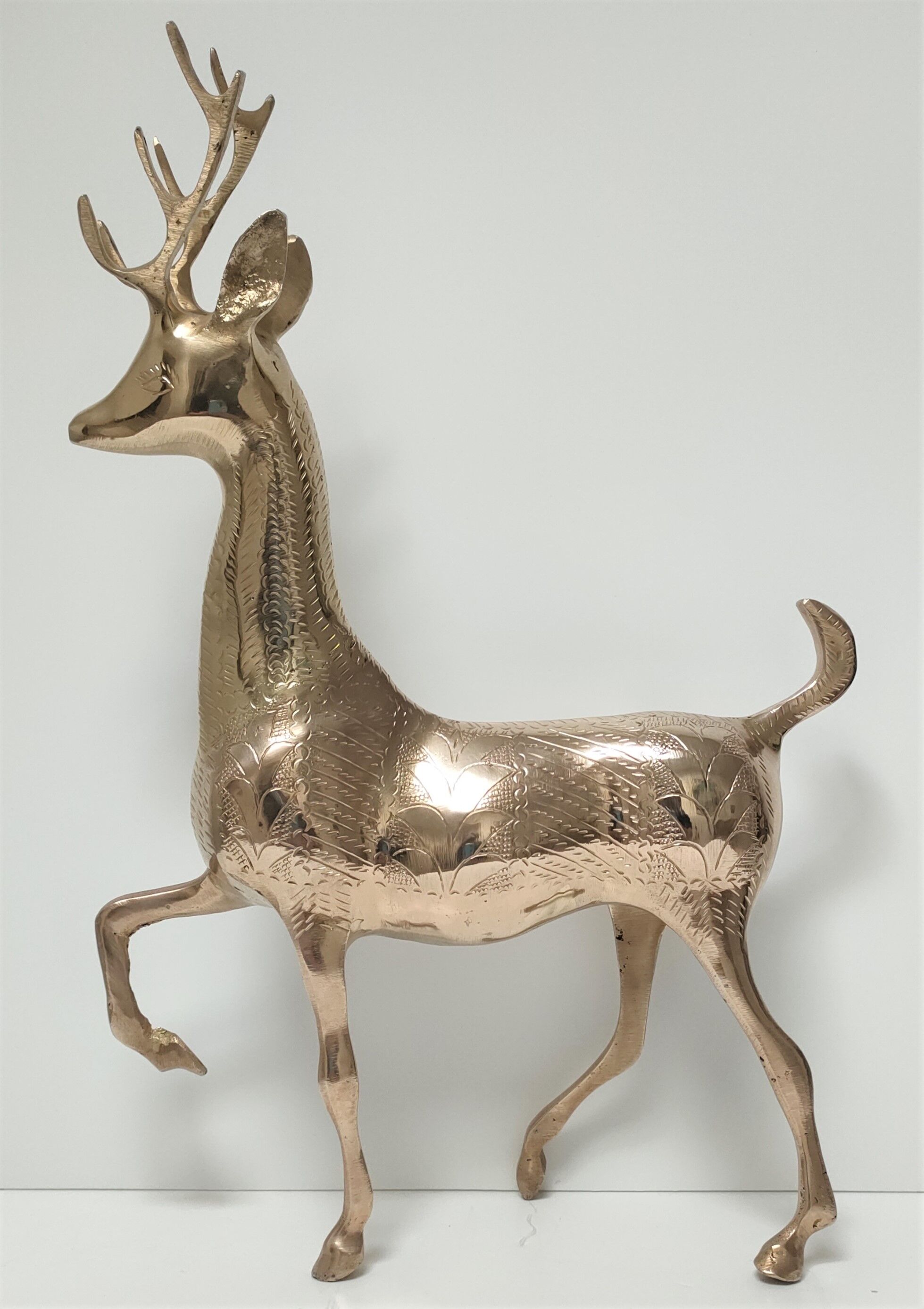 Cerf laiton massif stylisé vintage hauteur 38 cm