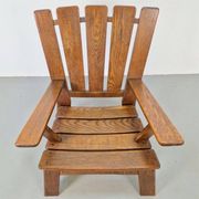 Brutalist Wood Armchair with Brown Leather Upholstery, Germany, 1960s