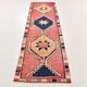 Pomegranate Red & Navy Blue Vintage Runner Rug, Geometric Pattern Runner