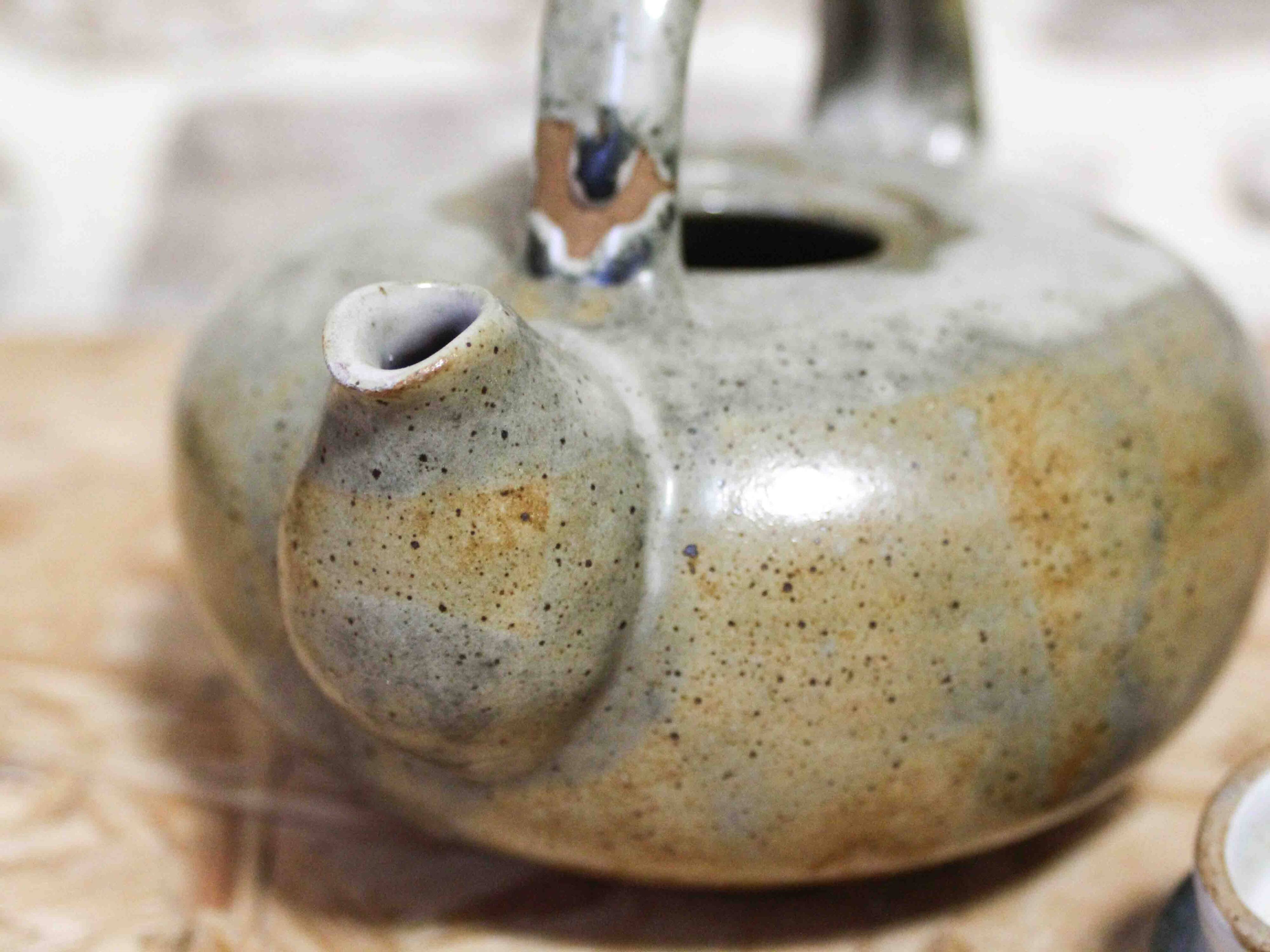 Enamelled ceramic teapot signed Rouart