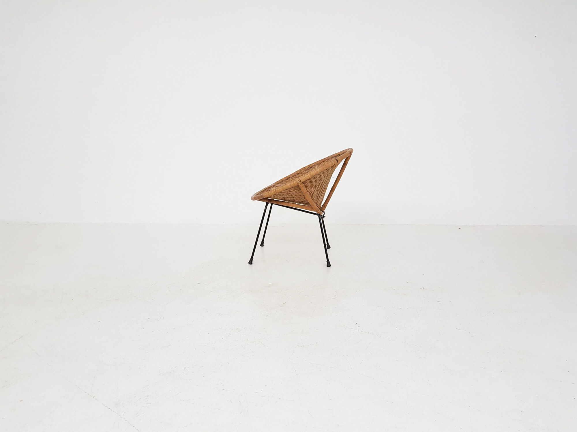 Vintage metal and rattan lounge chair , The Netherlands 1960’s