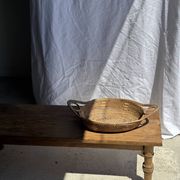 Large flat oval woven rattan basket with handles, Indonesian L53x64