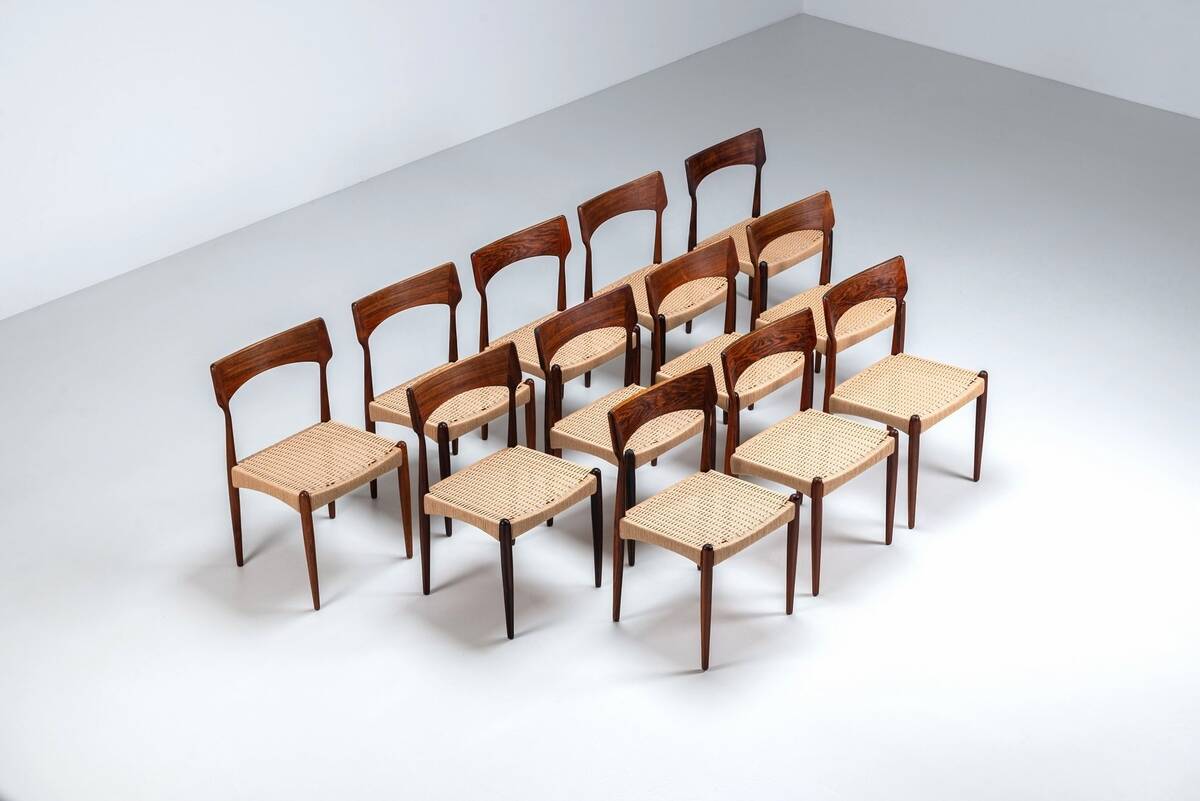 Bernhard Pedersen large set of dining chairs Christian Linnebergs Denmark 1960