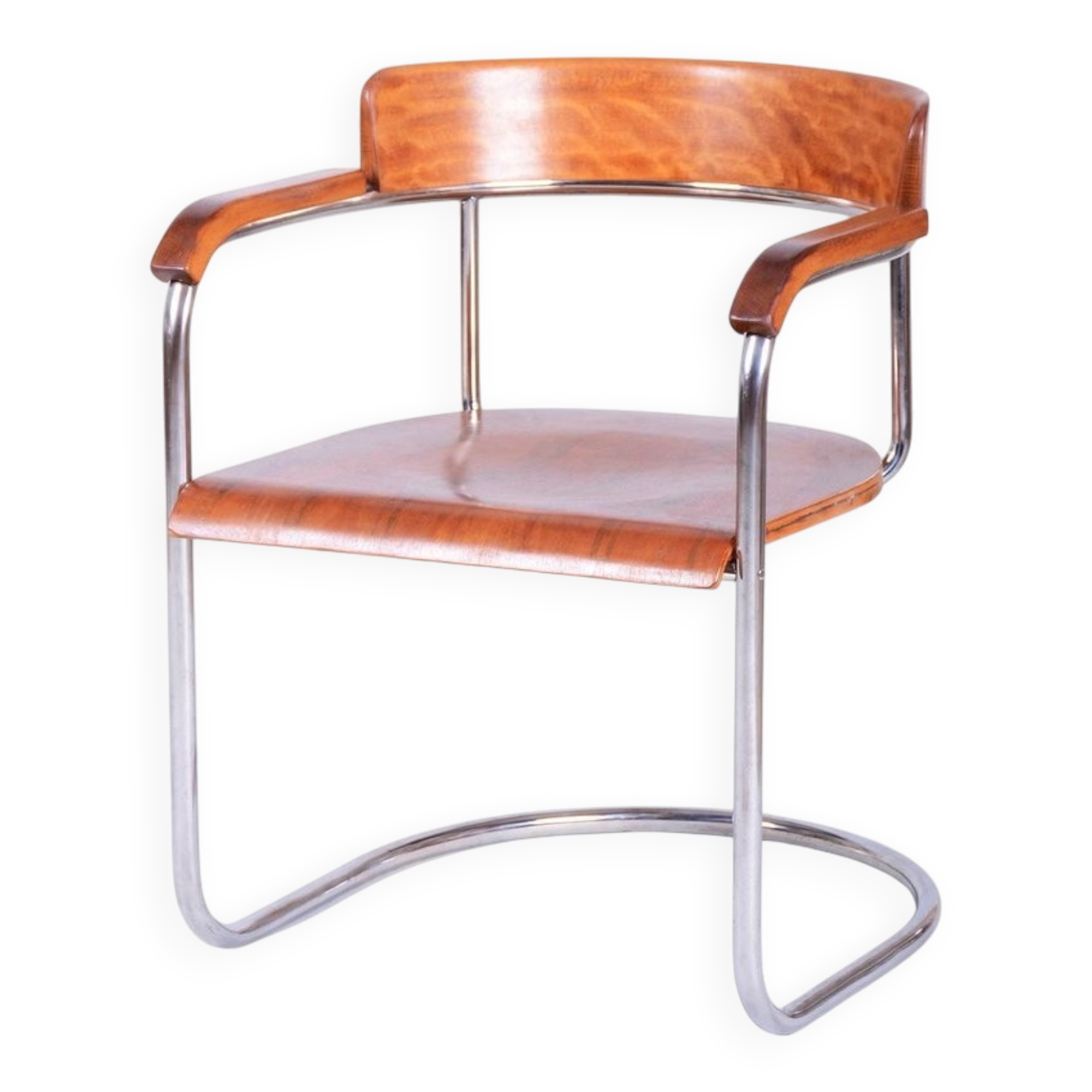 Bauhaus Armchair in Walnut and Beech by H. Gottwald, 1930s
