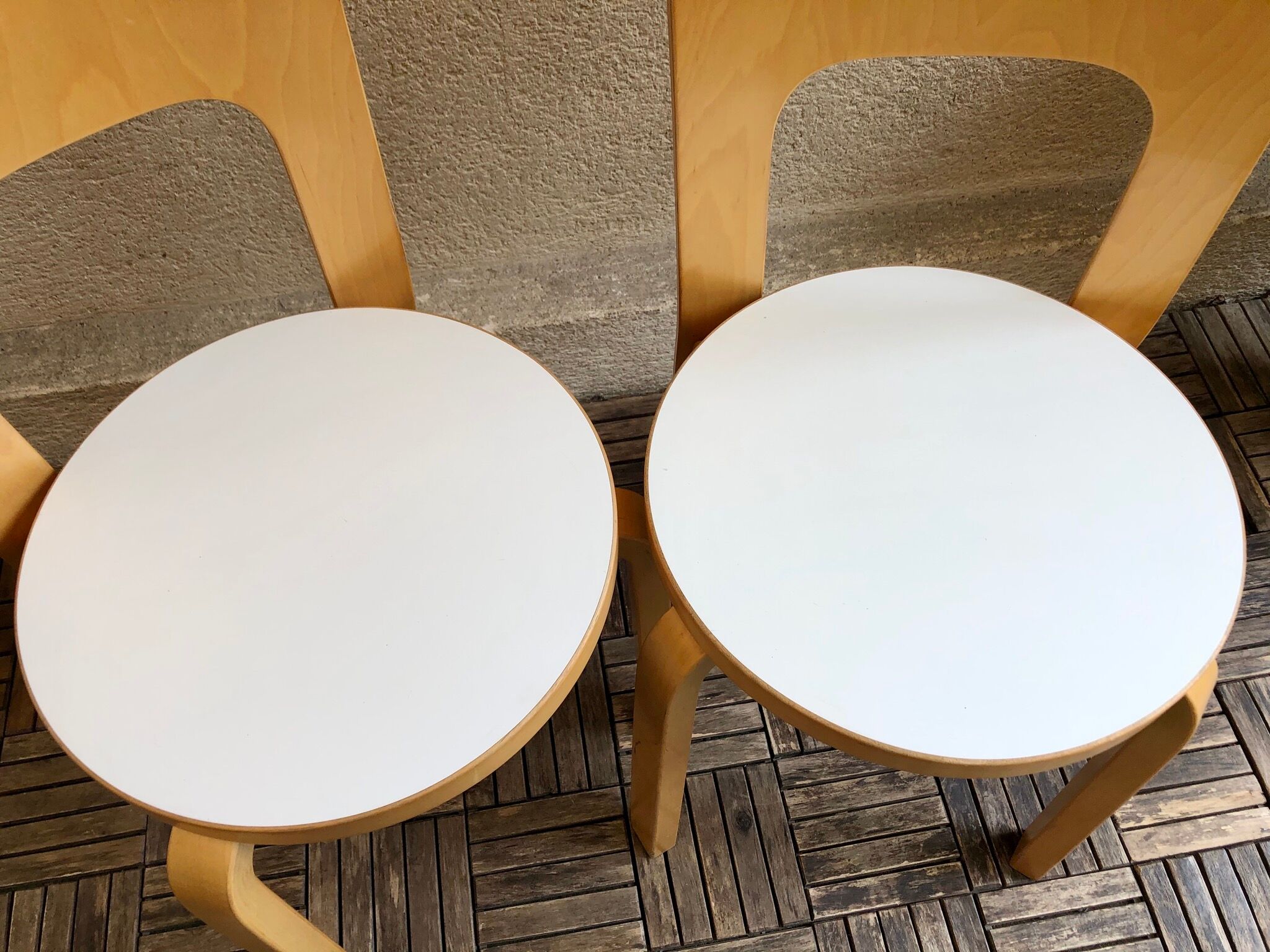 Pair of chair 66 design Alvar Aalto artek edition melaminé white