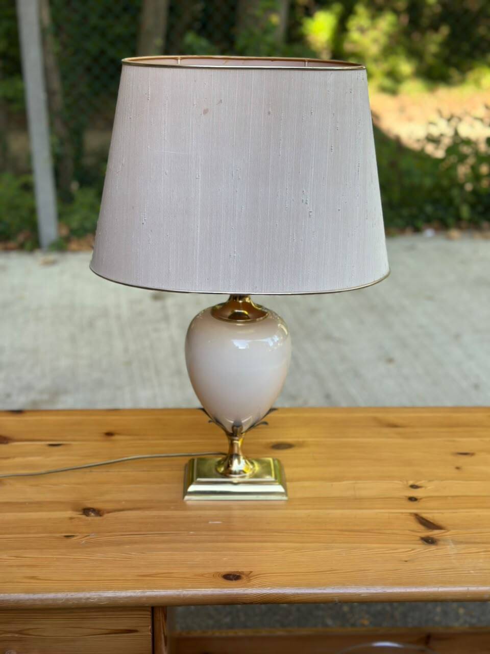 Large vintage 70s table lamp Maison Le Dauphin in brass & ceramic cr