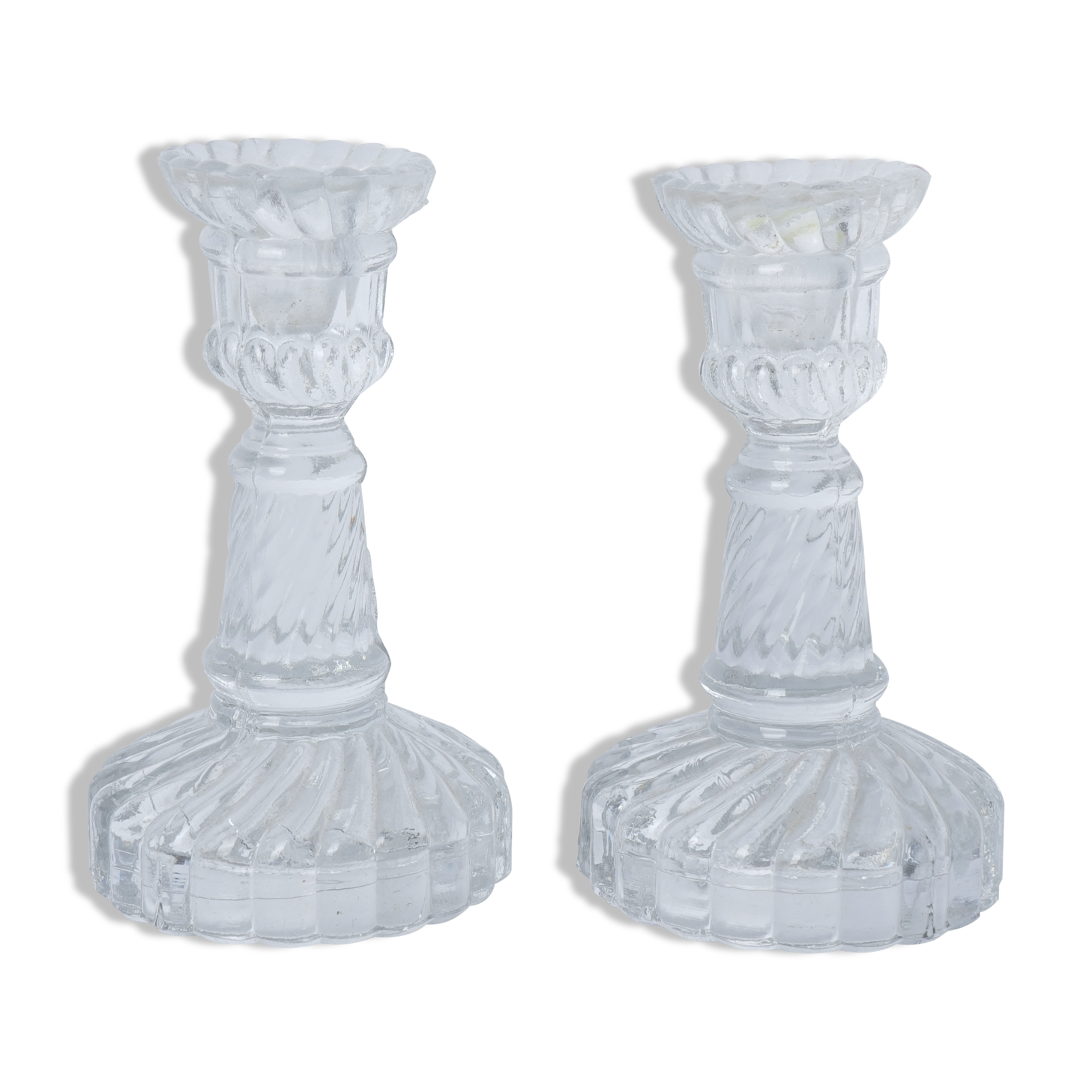 Set of 2 transparent glass candle holders