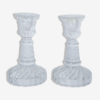 Set of 2 transparent glass candle holders