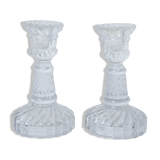 Set of 2 transparent glass candle holders