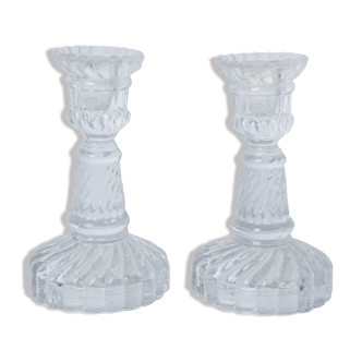 Set of 2 transparent glass candle holders