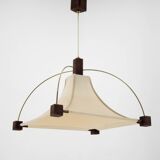 Lustre Design en Bois, Laiton et Tissu, 1980s