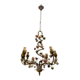 Italian Tole Ceramic Flower Chandelier, 1960s