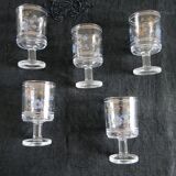 5 old glasses on foot floral decoration blue and gold vintage crystal?
