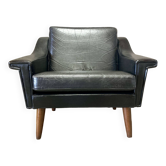 Fauteuil cuir noir "design scandinave" 1950.
