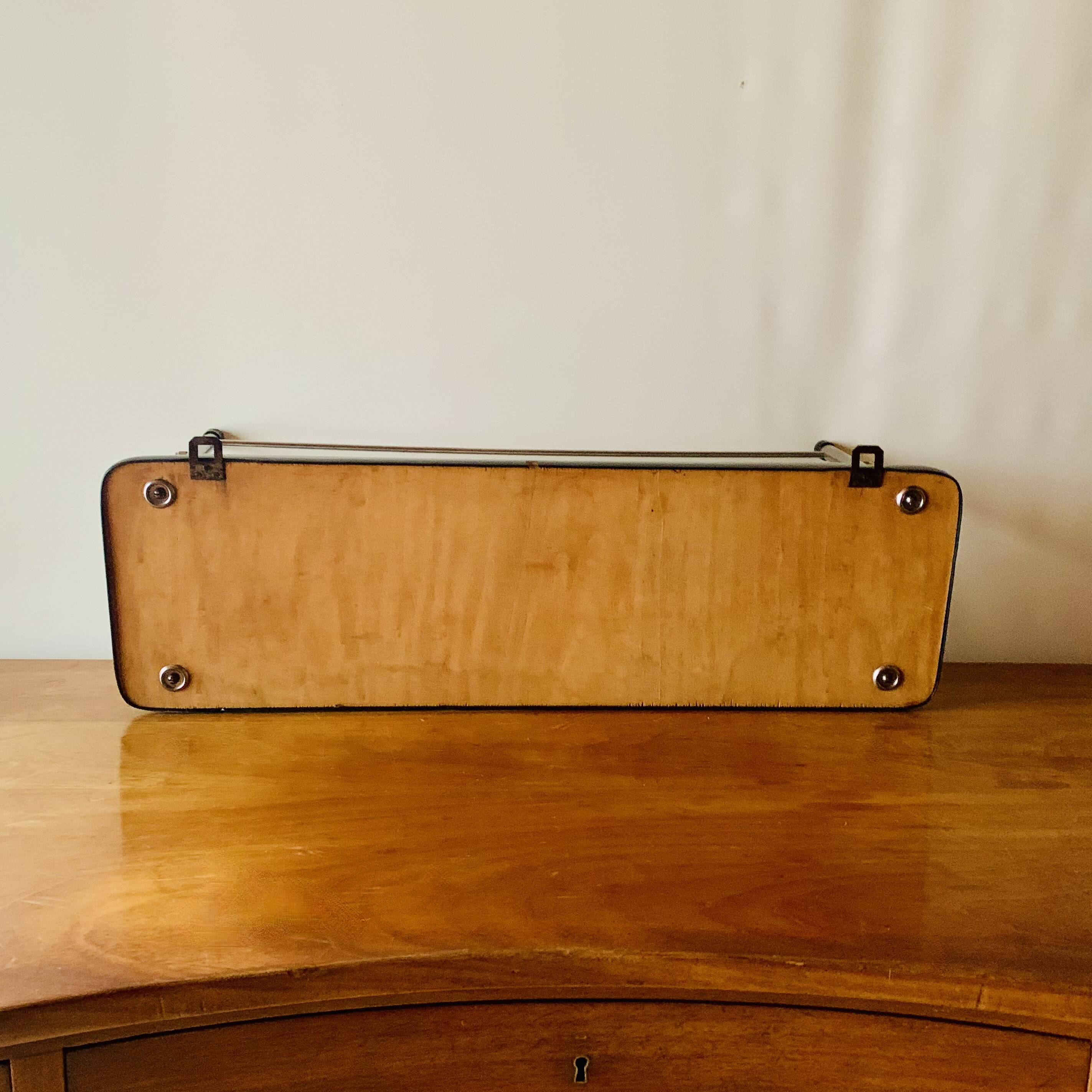 Vintage wall-mounted coat rack in wood and chrome metal with mirror