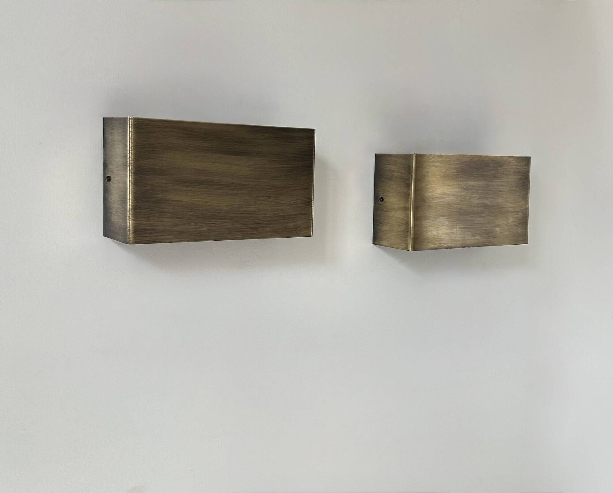 Pair of vintage wall lights, patinated brushed brass, France, 1970