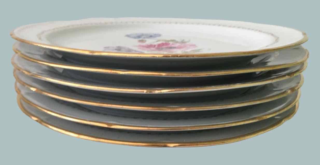 Set of 6 flowered porcelain dinner plates.