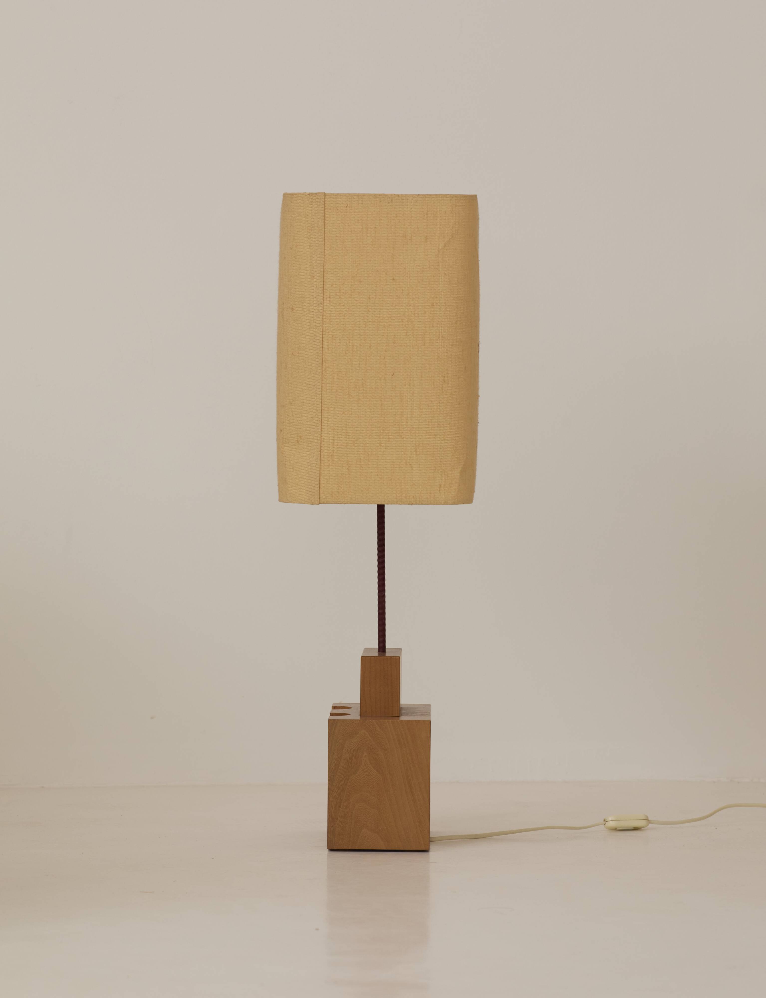 Maison Regain lamp in solid elm and its original lampshade Circa 1980