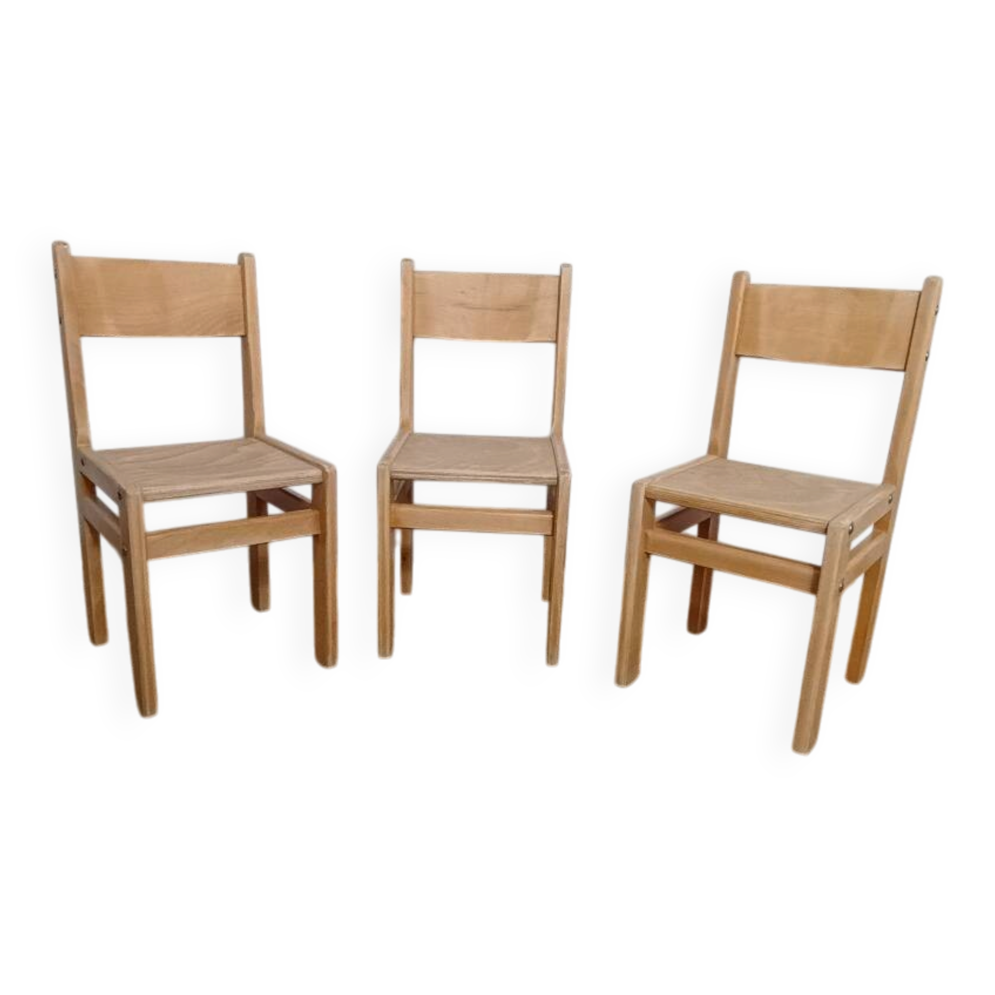 3 chaises enfant brutaliste années 80 en frêne