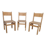 3 chaises enfant brutaliste années 80 en frêne